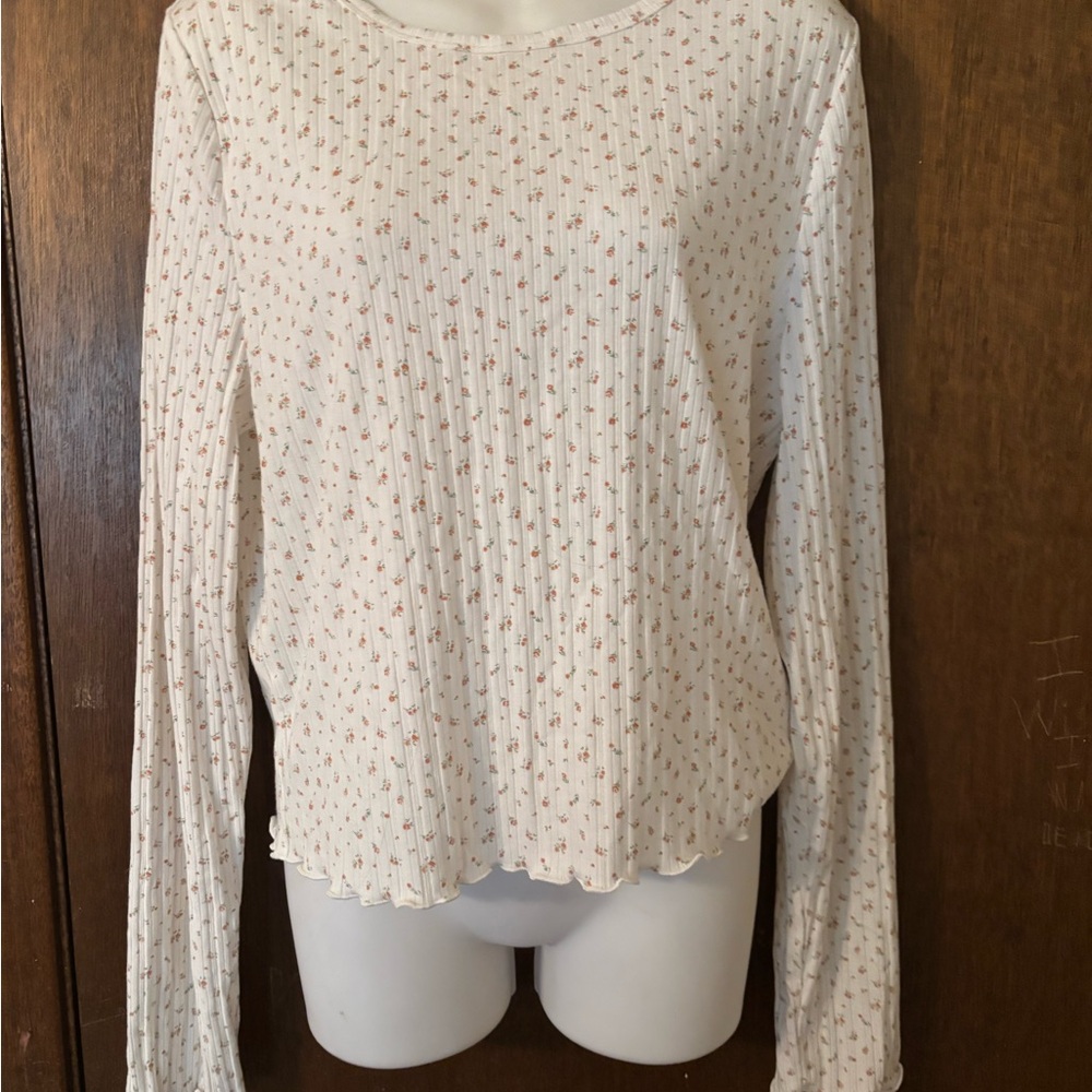 Aeropostale Cream Floral Long Sleeve Blouse